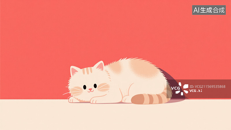 【AI数字艺术】红色背景下一只毛绒绒的可爱小猫咪探头趴着图片素材