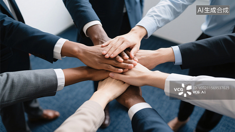 【AI数字艺术】团队合作：多只手叠在一起图片素材