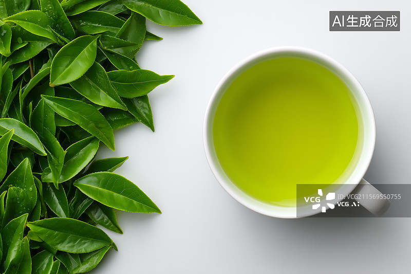 【AI数字艺术】白色茶杯装着绿茶图片素材