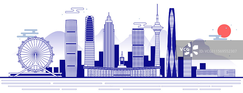 天津深蓝地标建筑城市天际线新中式图片素材