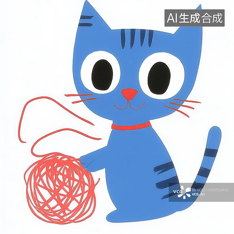 【AI数字艺术】蓝色猫咪玩毛线球图片素材