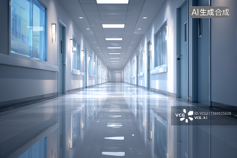 【AI数字艺术】干净整洁医院走廊背景图片素材
