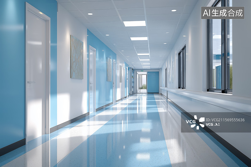 【AI数字艺术】干净整洁医院走廊背景图片素材