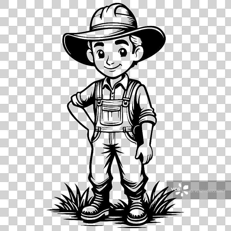 复古手绘风格的卡通农民图片素材