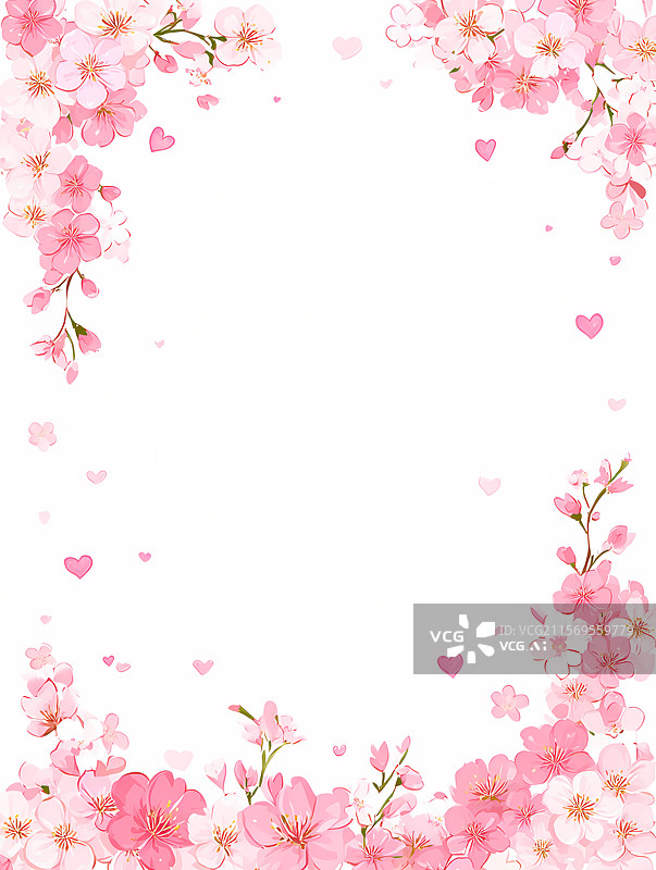 【AI数字艺术】粉色樱花爱心边框图片素材