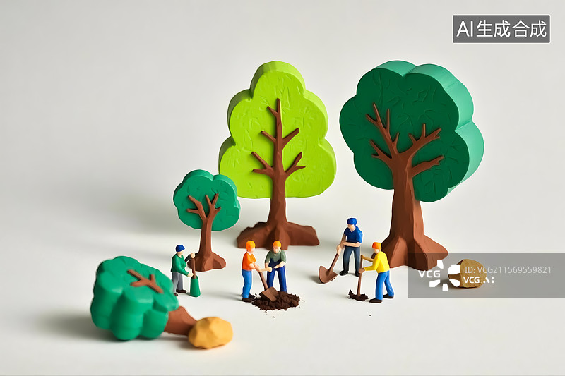 【AI数字艺术】劳动植树三维插画图片素材