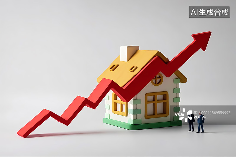 【AI数字艺术】房地产升值概念三维插画图片素材