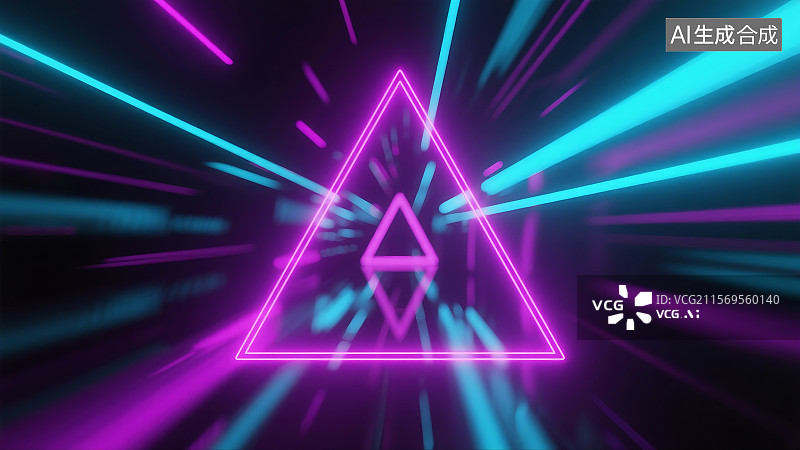 【AI数字艺术】蓝紫色霓虹赛博朋克故障光效科学技术商会互联网大数据人工智能年会概念背景图片素材