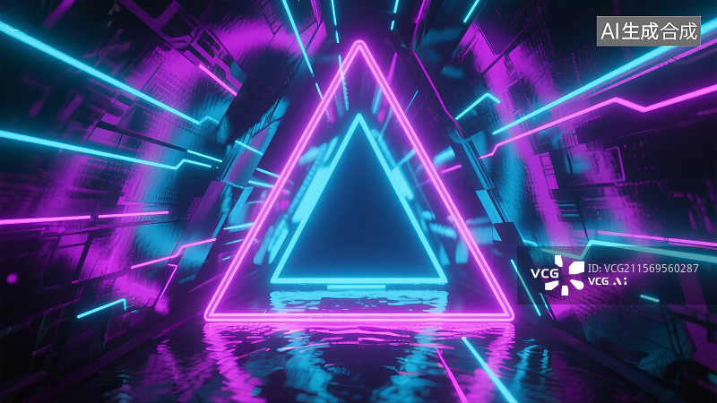 【AI数字艺术】蓝紫色霓虹赛博朋克故障光效科学技术商会互联网大数据人工智能年会概念背景图片素材