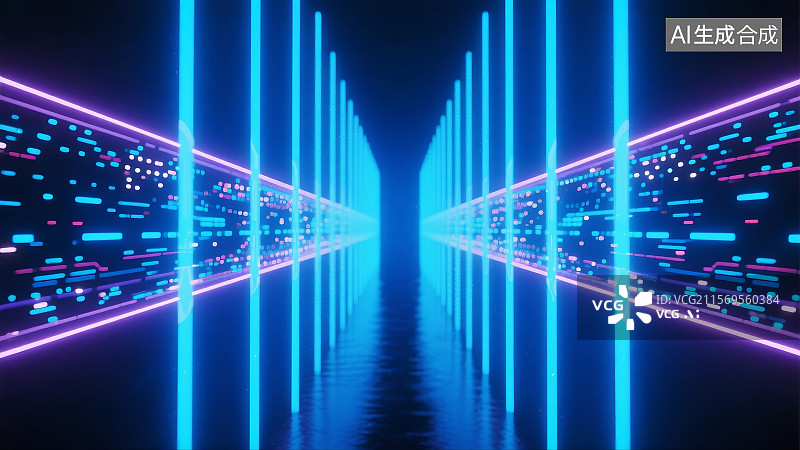 【AI数字艺术】蓝紫色霓虹赛博朋克故障光效科学技术商会互联网大数据人工智能年会概念背景图片素材