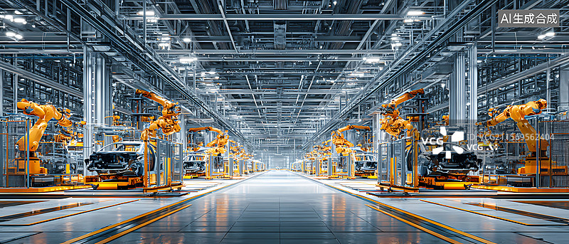 【AI数字艺术】自动化汽车生产工厂图片素材