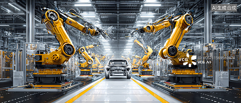 【AI数字艺术】工厂内机械臂与汽车图片素材