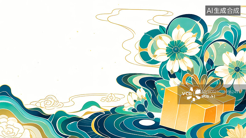 【AI数字艺术】花丛中的礼物插画图片素材