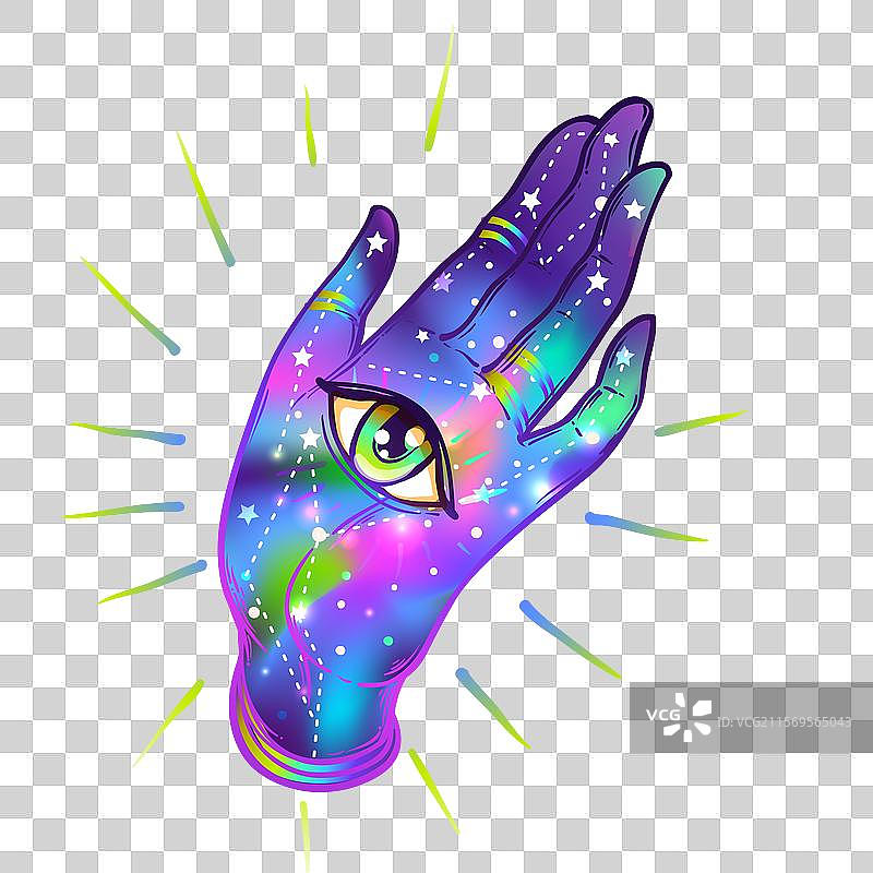 手掌上有全视之眼的开放手掌图片素材