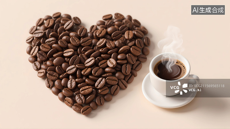 【AI数字艺术】咖啡豆组成的爱心形状图片素材