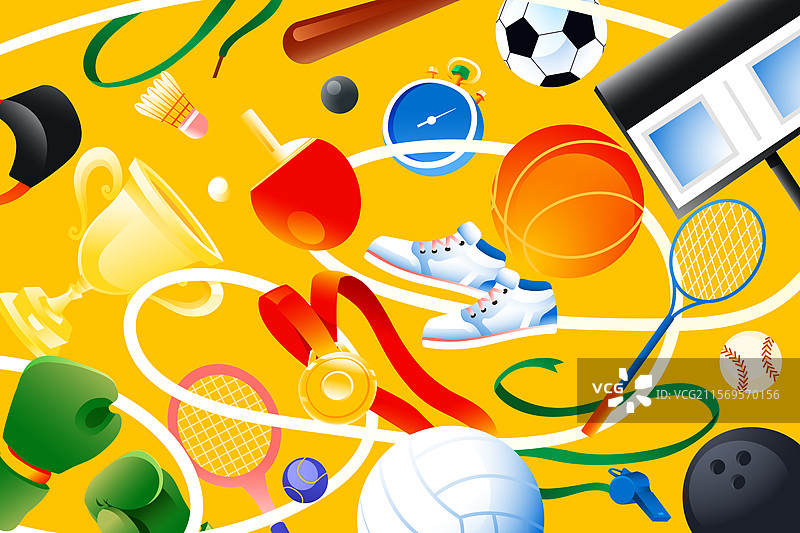 卡通运动会健身全民体育竞技项目比赛冠军奥运会健将活动精神娱乐休闲国际奥林匹克日电商消费渐变矢量插画图片素材