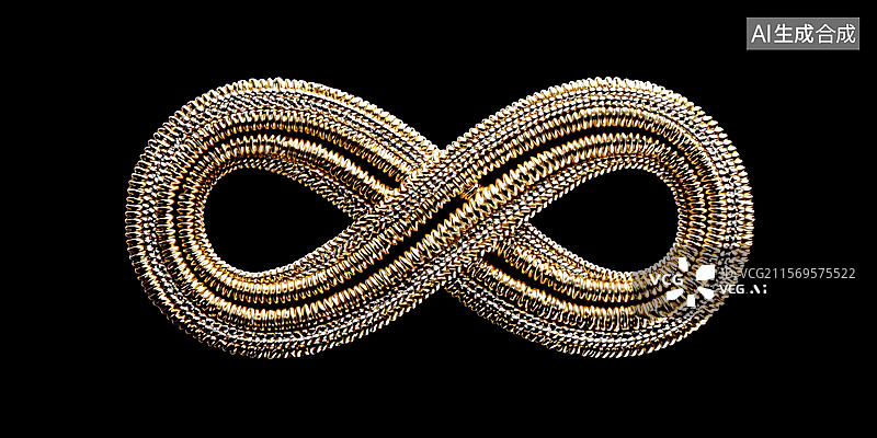 【AI数字艺术】简单奢华金线金丝编织的符号无限3D卡通浮雕背景图片素材