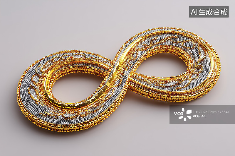 【AI数字艺术】简单奢华金线金丝编织的符号无限3D卡通浮雕背景图片素材