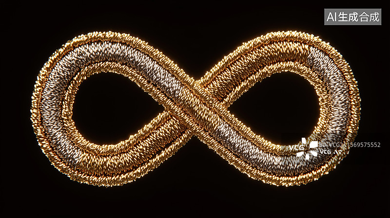 【AI数字艺术】简单奢华金线金丝编织的符号无限3D卡通浮雕背景图片素材