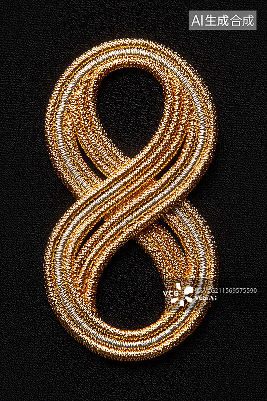 【AI数字艺术】简单奢华金线金丝编织的符号无限3D卡通浮雕背景图片素材