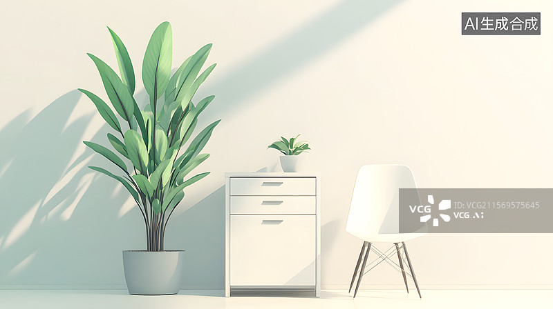 【AI数字艺术】AIGC：靠墙桌上的盆栽特图片素材
