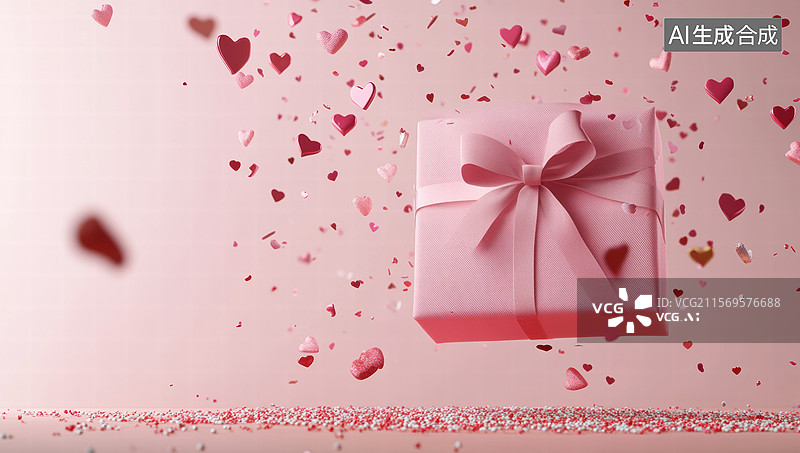 【AI数字艺术】粉色礼物盒与爱心图片素材