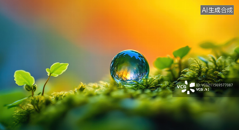 【AI数字艺术】彩虹下的露珠世界图片素材