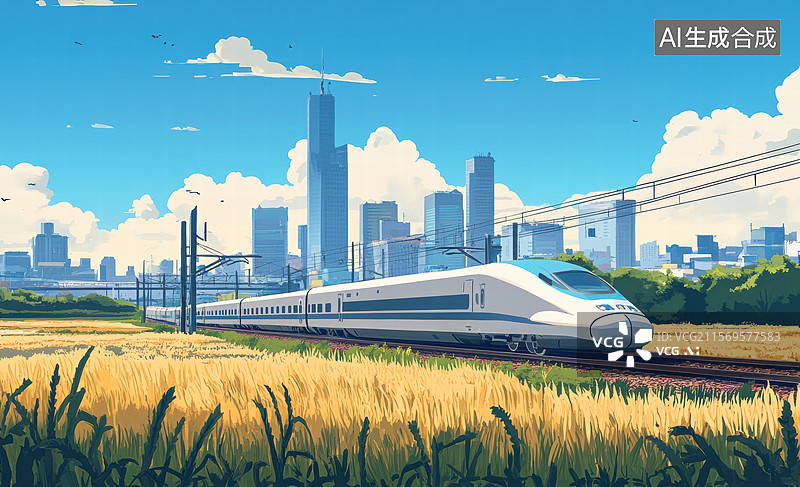 【AI数字艺术】高速列车穿越油菜花田图片素材
