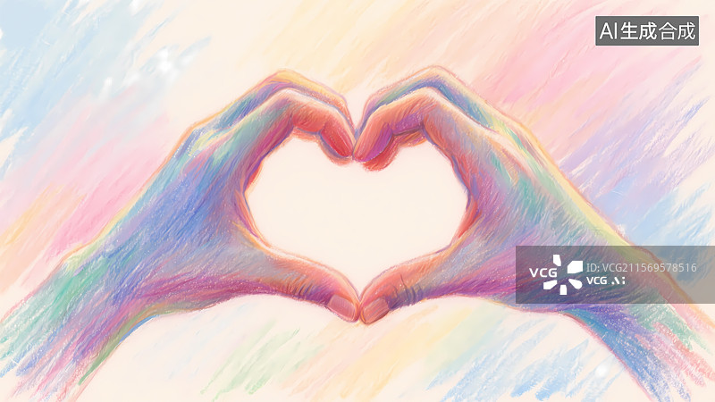 【AI数字艺术】一双比着爱心的手彩铅插画图片素材