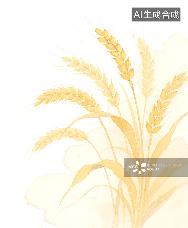 【AI数字艺术】金色的麦穗水彩插画图片素材