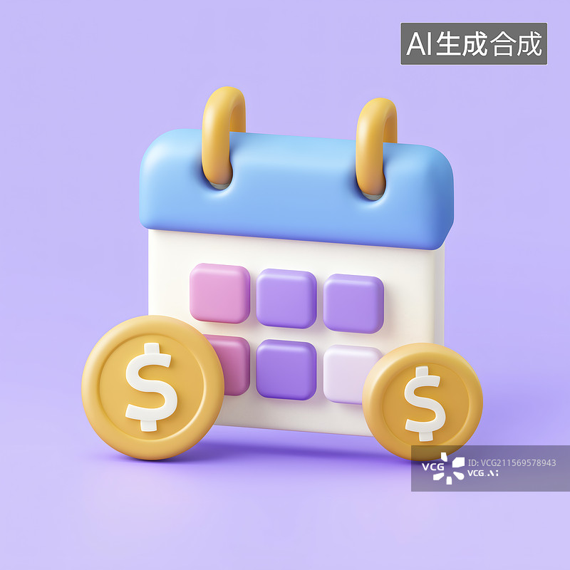 【AI数字艺术】卡通风格的日程和金钱图片素材