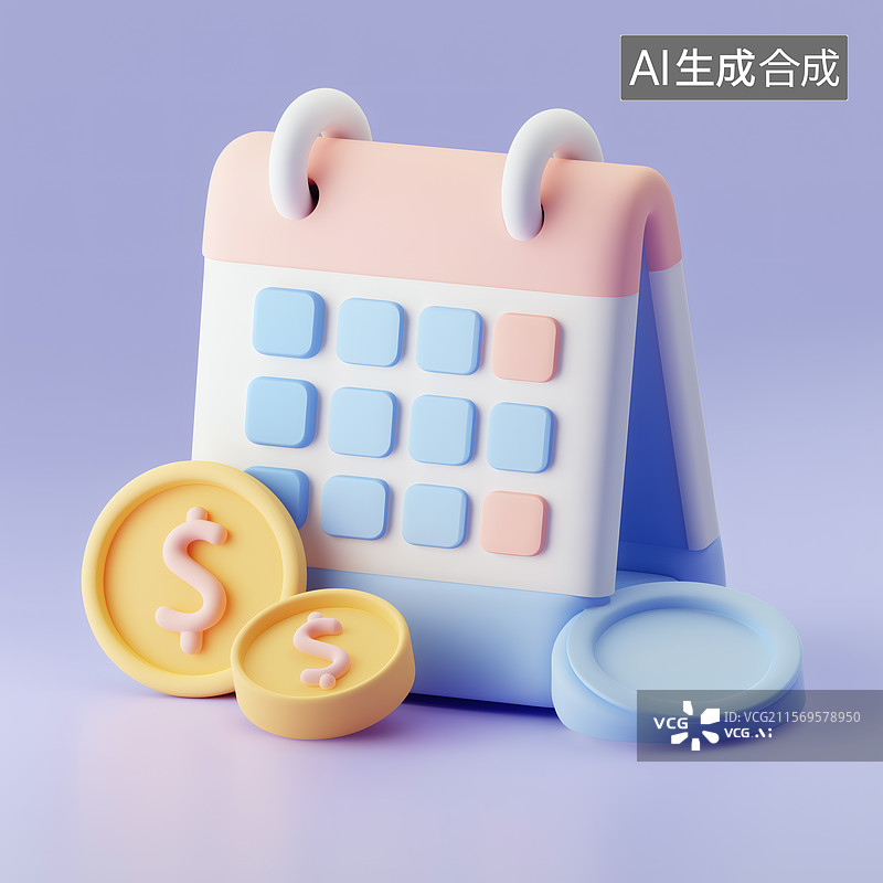 【AI数字艺术】卡通风格的日程和金钱图片素材