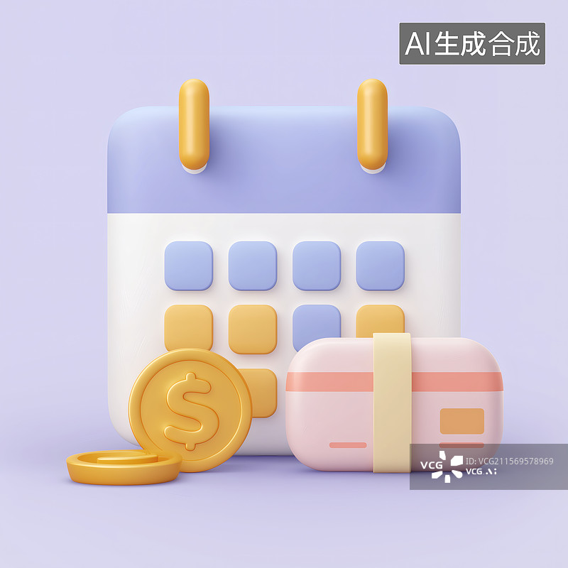 【AI数字艺术】卡通风格的日程和金钱图片素材