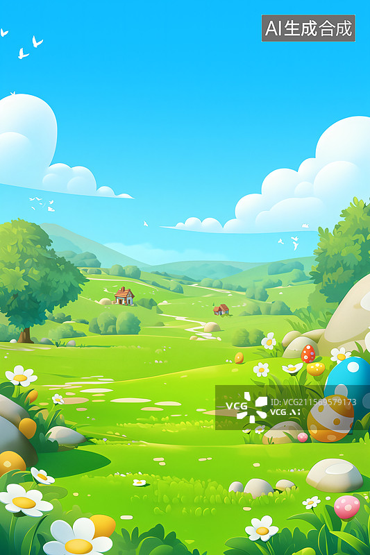 【AI数字艺术】绿草地上的彩蛋图片素材