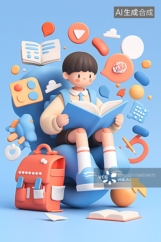 【AI数字艺术】快乐学习的小学生图片素材