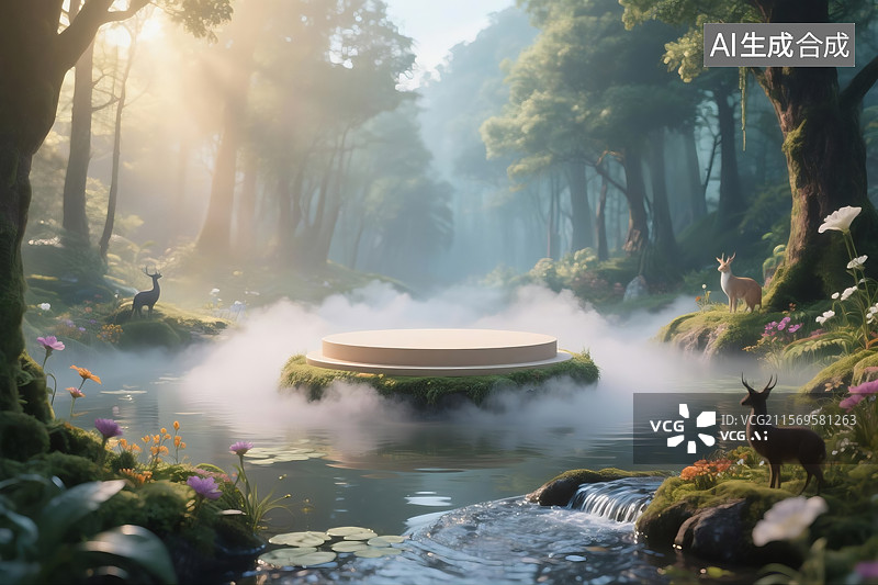 【AI数字艺术】3D云雾展台图片素材