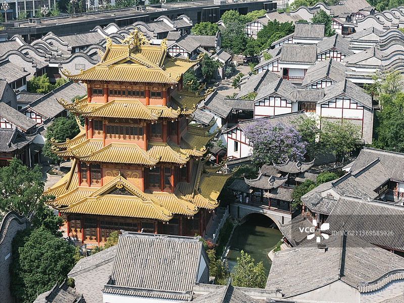 成都龙潭水乡龙潭阁航拍风光图片素材