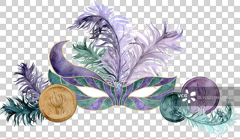 手绘水彩马尔迪格拉狂欢节符号图片素材