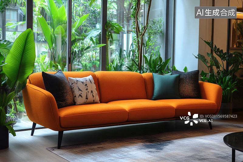 【AI数字艺术】客厅沙发抱枕，现代简约装修风格图片素材