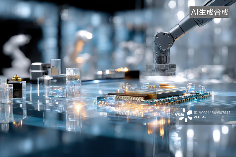 【AI数字艺术】智能机械臂与自动化生产线特写图片素材