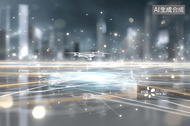 【AI数字艺术】智能无人机城市巡检科技场景图片素材