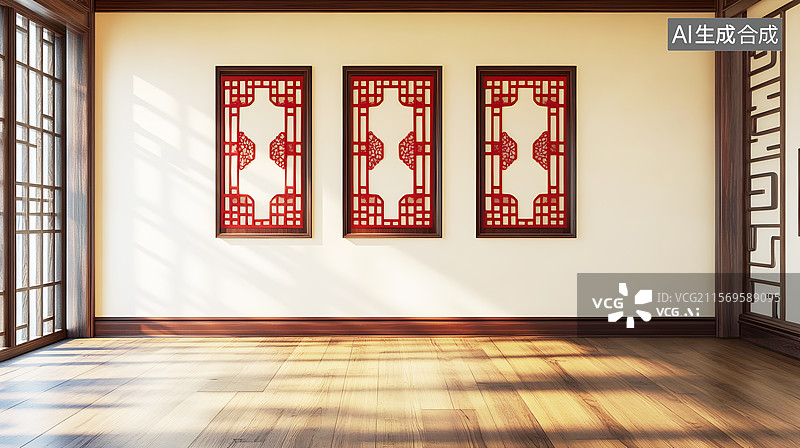 【AI数字艺术】AIGC：中式古典建筑室内空间图片素材