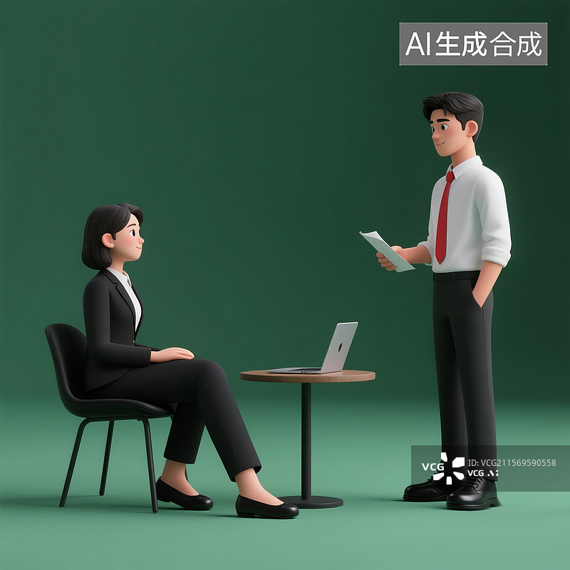 【AI数字艺术】纯色背景下求职面试场景图片素材