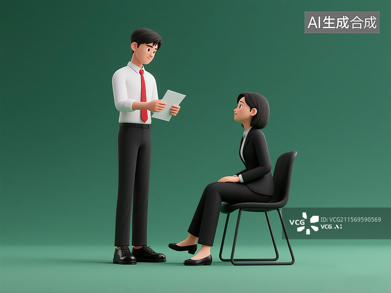 【AI数字艺术】纯色背景下求职面试场景图片素材