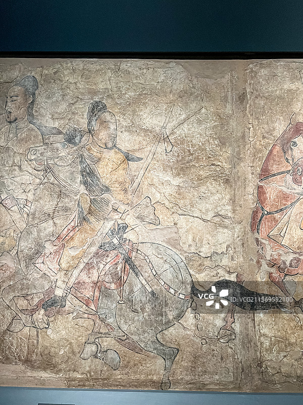 北齐 武平元年 鞍马游骑图 太原北齐娄叡墓出土 山西博物院 镇馆之宝 国宝图片素材