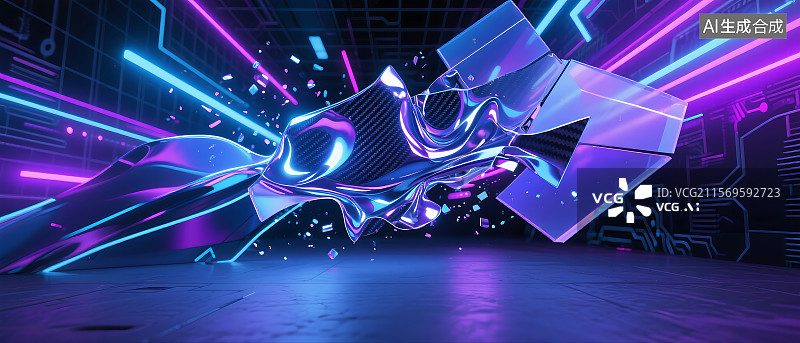 【AI数字艺术】未来科技炫彩赛博风格空间图片素材