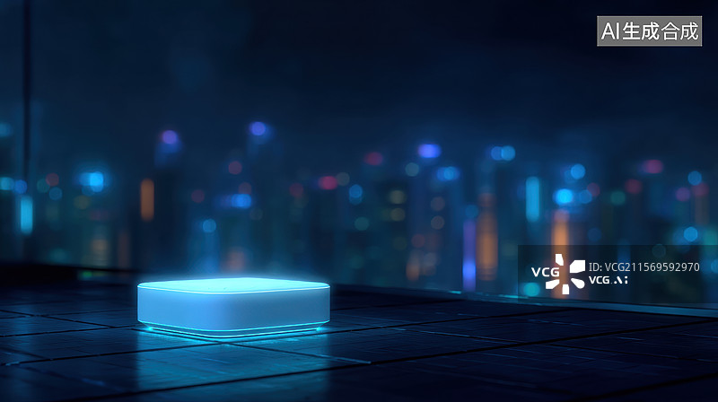 【AI数字艺术】智能设备在夜晚城市背景下的展示图片素材