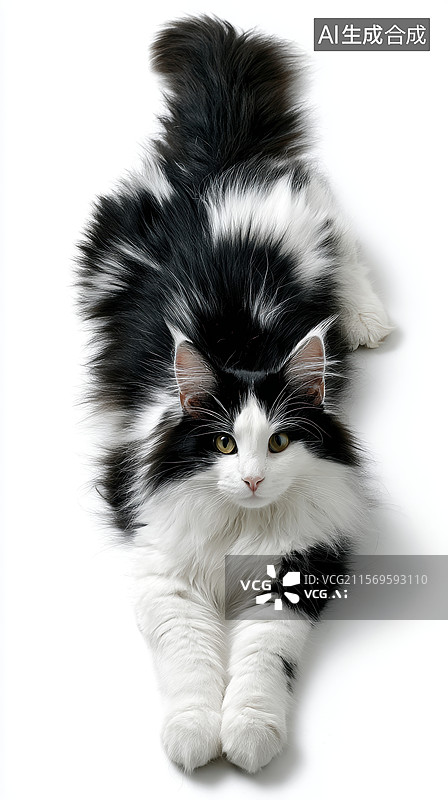 【AI数字艺术】黑白相间的长毛猫图片素材