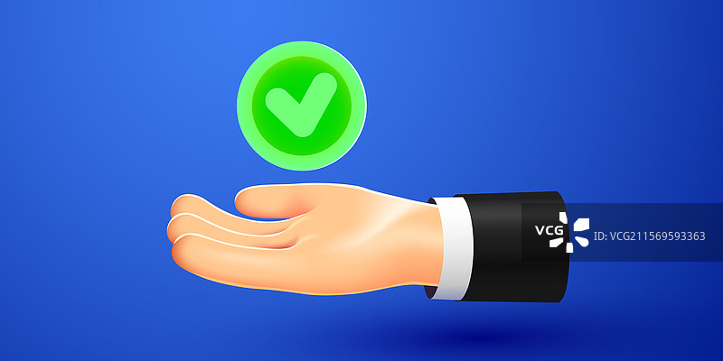 手握批准标志绿色勾选符号图片素材