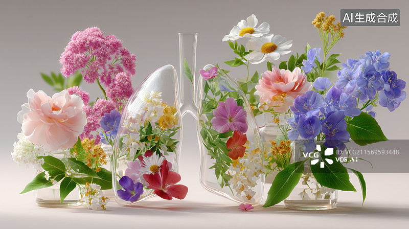 【AI数字艺术】花瓶中的多彩花卉图片素材